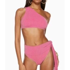 NWT Ramy Brook Nova Bikini Bottom Tie Side High Waist Sparkle Pink Swimsuit sz S